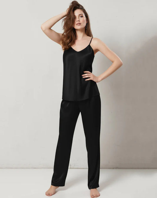 cami silk pajama-Black