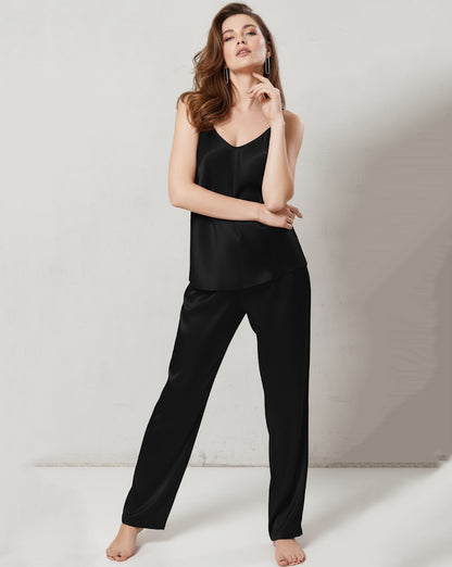 cami silk pajama-Black