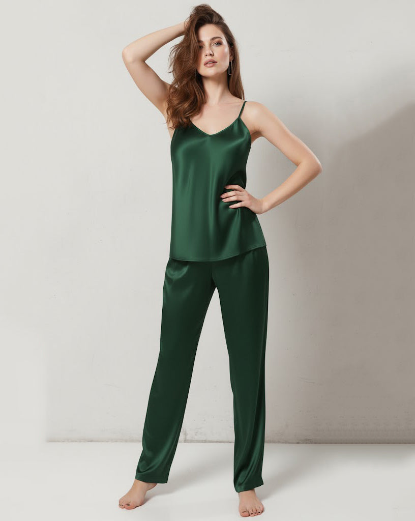 cami silk pajama-Green