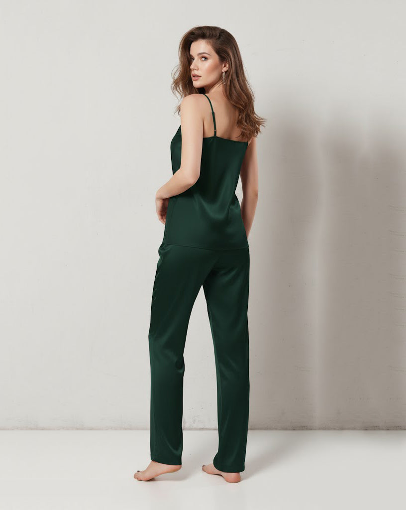 cami silk pajama-Green