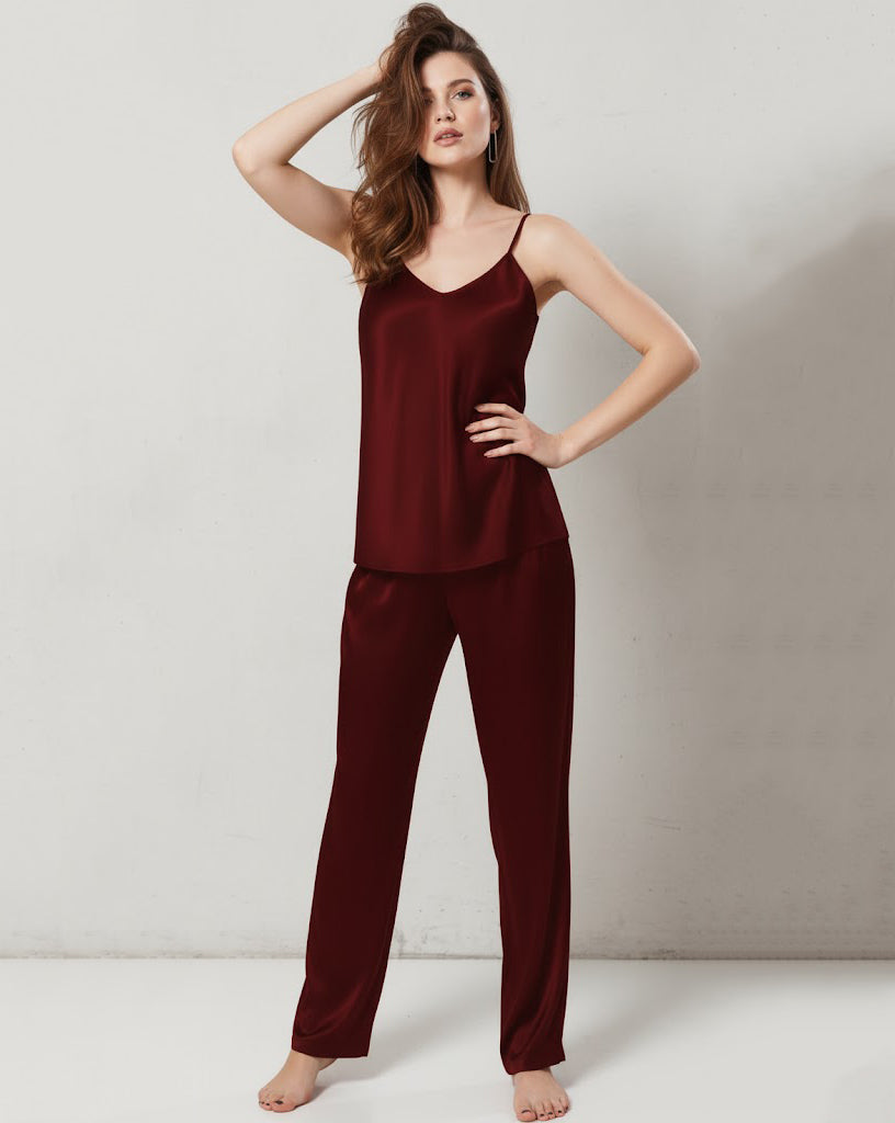 cami silk pajama-Maroon