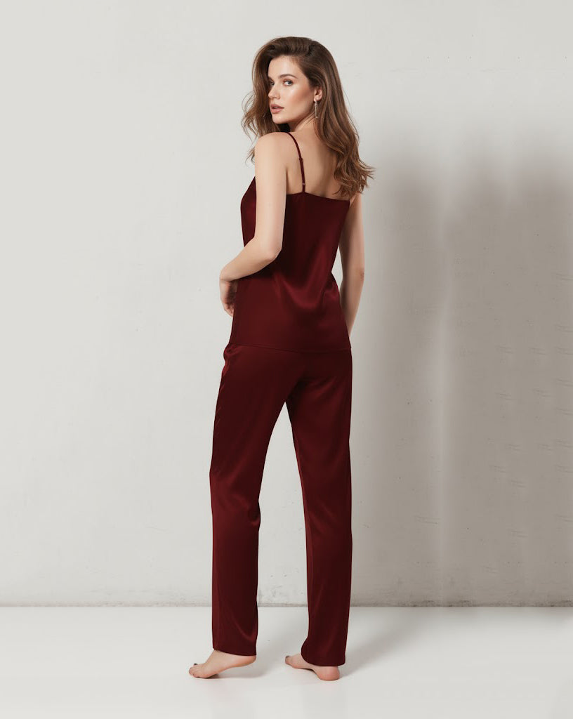 cami silk pajama-Maroon