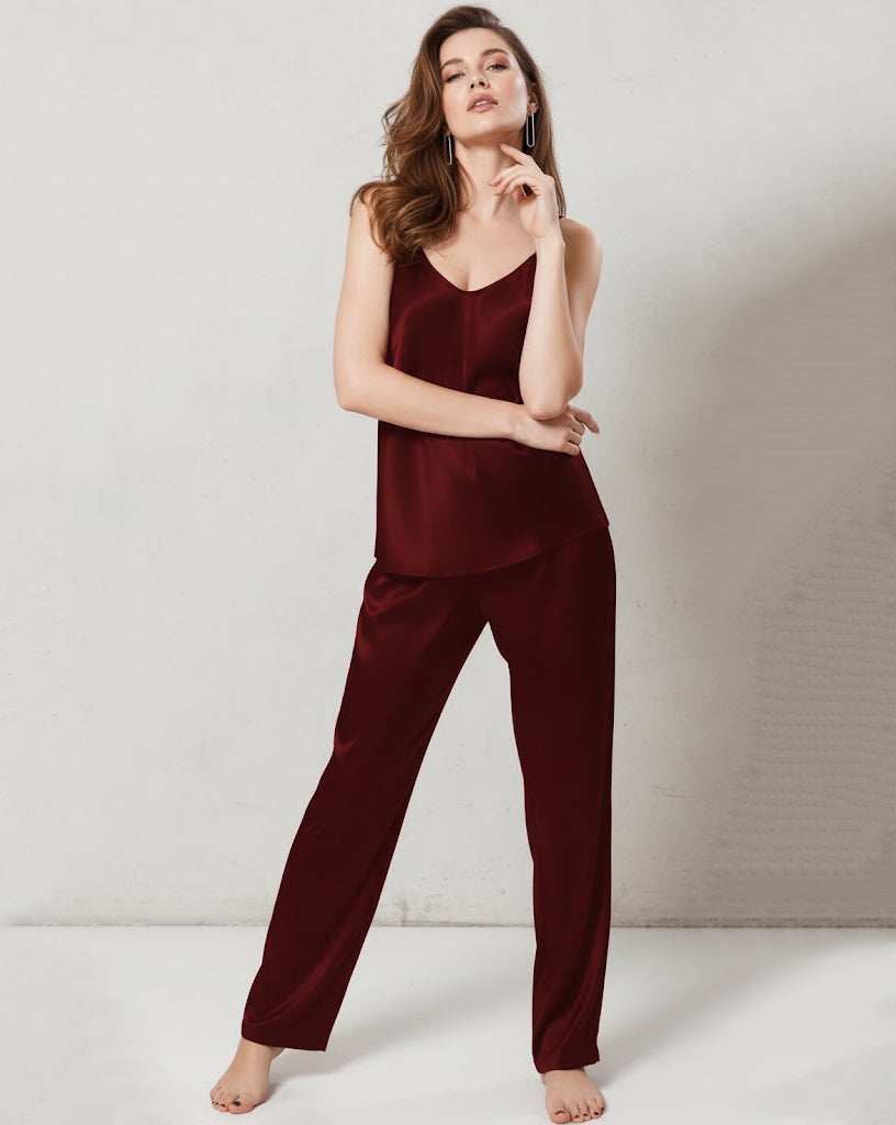 cami silk pajama-Maroon