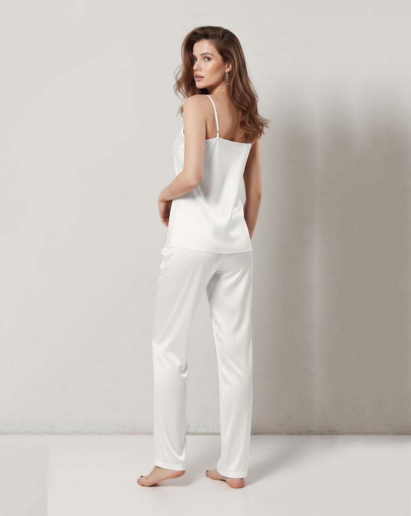cami silk pajama-white